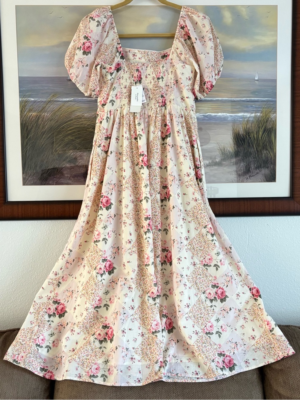 NWT Abercrombie & Fitch Emerson Puff Sleeve Midi Cotton Dress Floral Patchwork S - Picture 12 of 14